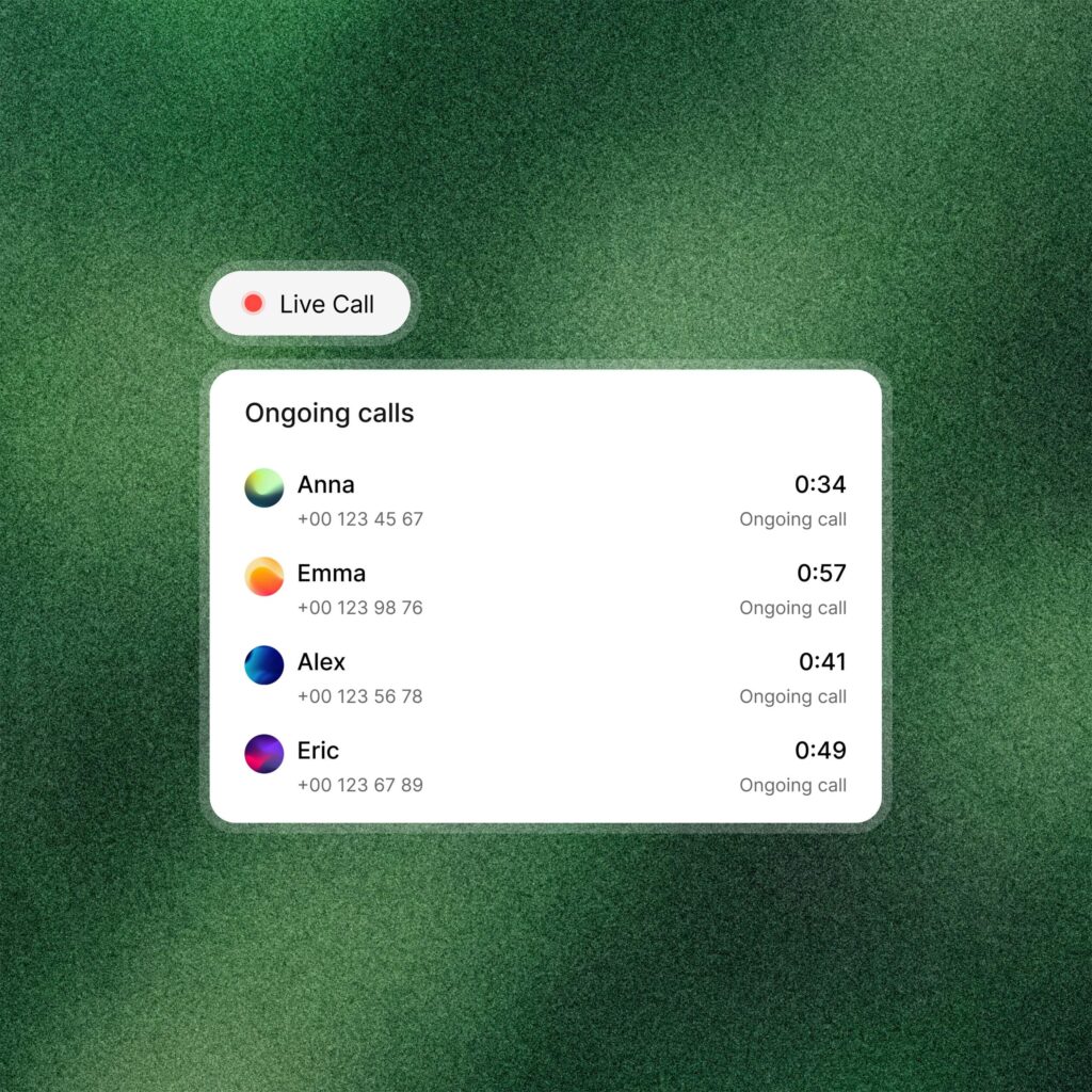 Liste d'appels avec plusieurs appels en cours simultanément.